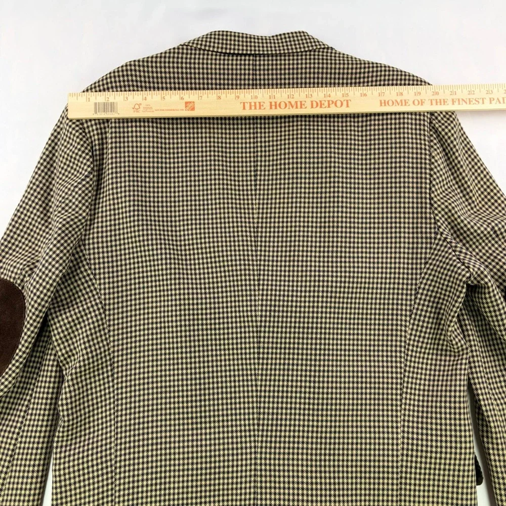 Vintage Banana Republic Wool Blazer Mens L Tan Houndstooth Elbow Patch USA